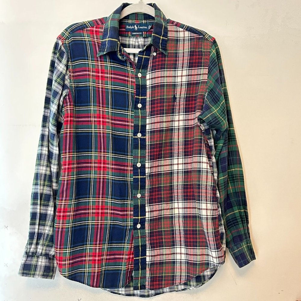 VTG Polo Ralph Lauren Patchwork Flannel Shirt Men's Heavy Blake Cotton Size M